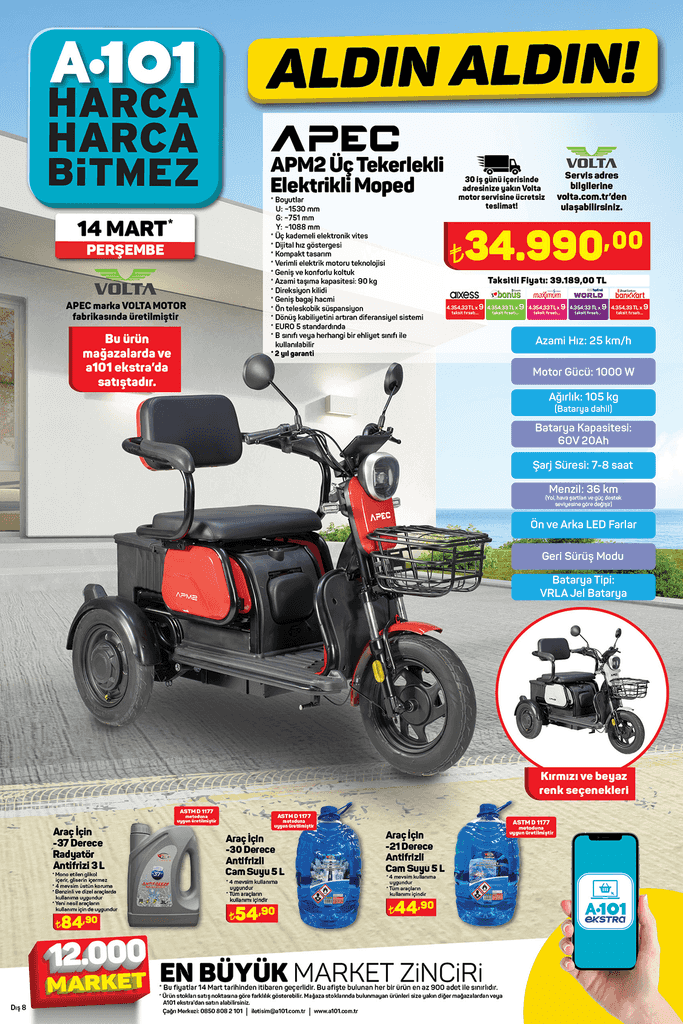 A101 Apec Uc Tekerlekli Elektrikli Moped 14 Mart